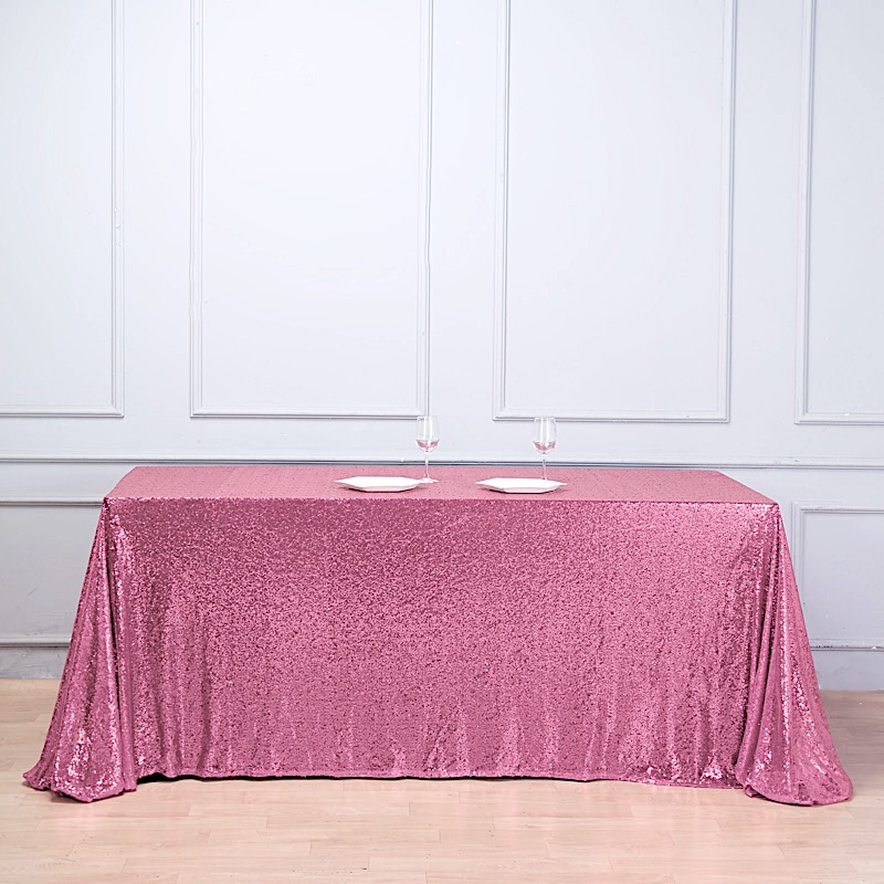 PINK Sequined 90x156" RECTANGLE TABLECLOTH Designer Wedding Party SALE - Picture 2 of 10