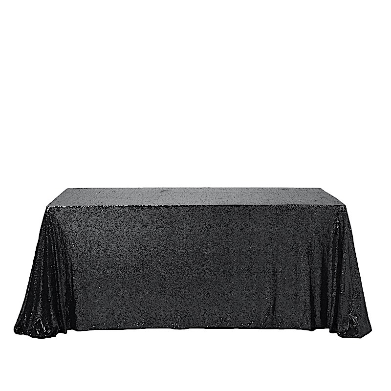 BLACK Sequined 90x156" RECTANGLE TABLECLOTH Designer Wedding Party Catering main product image