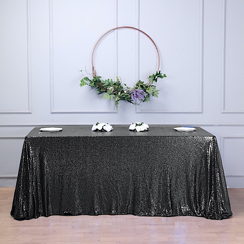BLACK Sequined 90x156" RECTANGLE TABLECLOTH Designer Wedding Party Catering detailed image 3