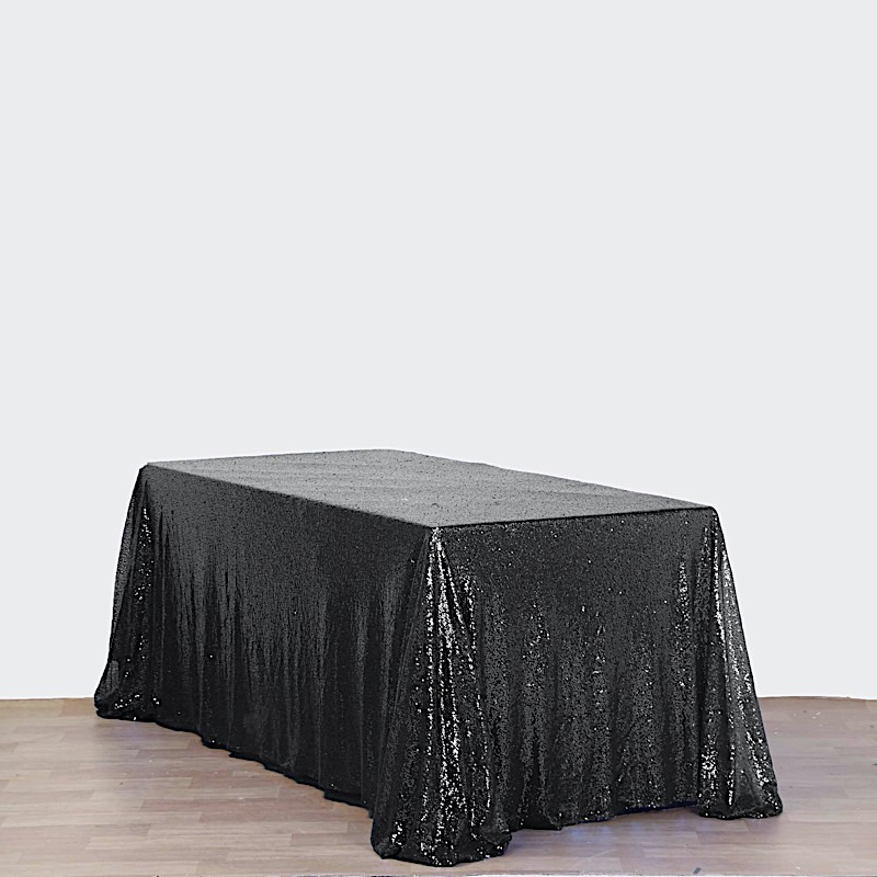 BLACK Sequined 90x156" RECTANGLE TABLECLOTH Designer Wedding Party Catering detailed image 4