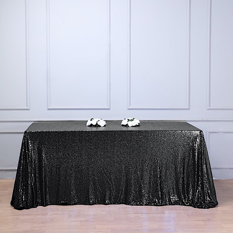 BLACK Sequined 90x156" RECTANGLE TABLECLOTH Designer Wedding Party Catering detailed image 2