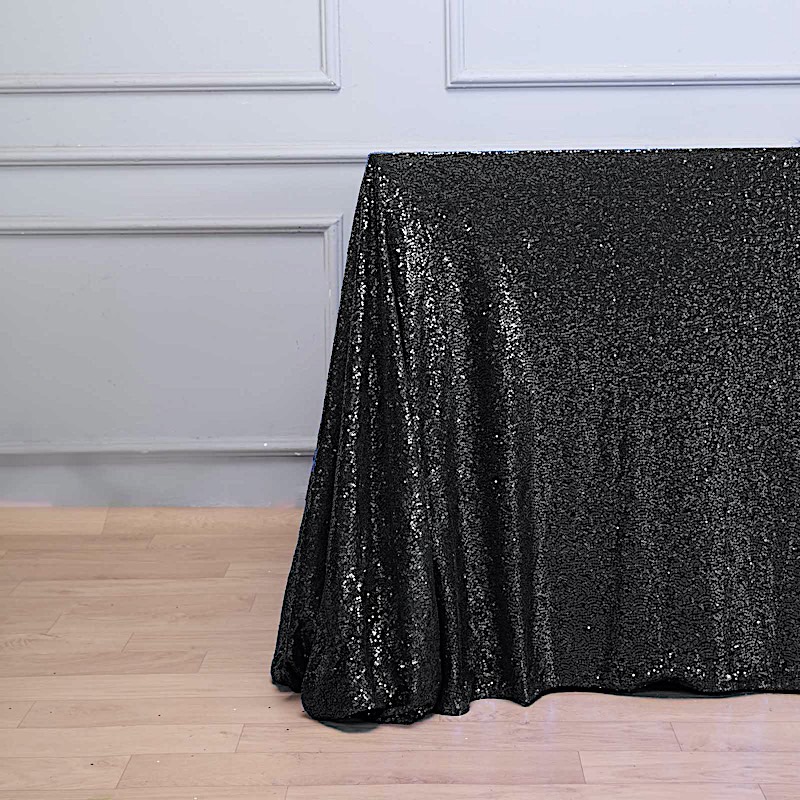 BLACK Sequined 90x156" RECTANGLE TABLECLOTH Designer Wedding Party Catering detailed image 5