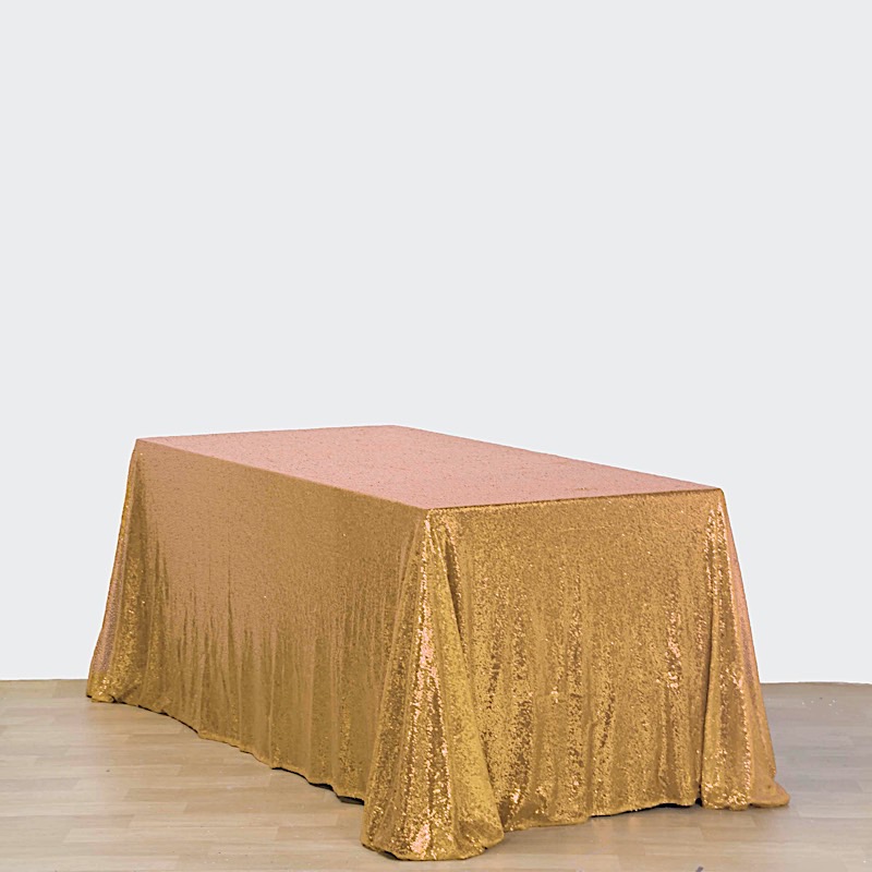 GOLD Sequined 90x156" RECTANGLE TABLECLOTH Designer Wedding Party Catering Linen - Picture 2 of 10