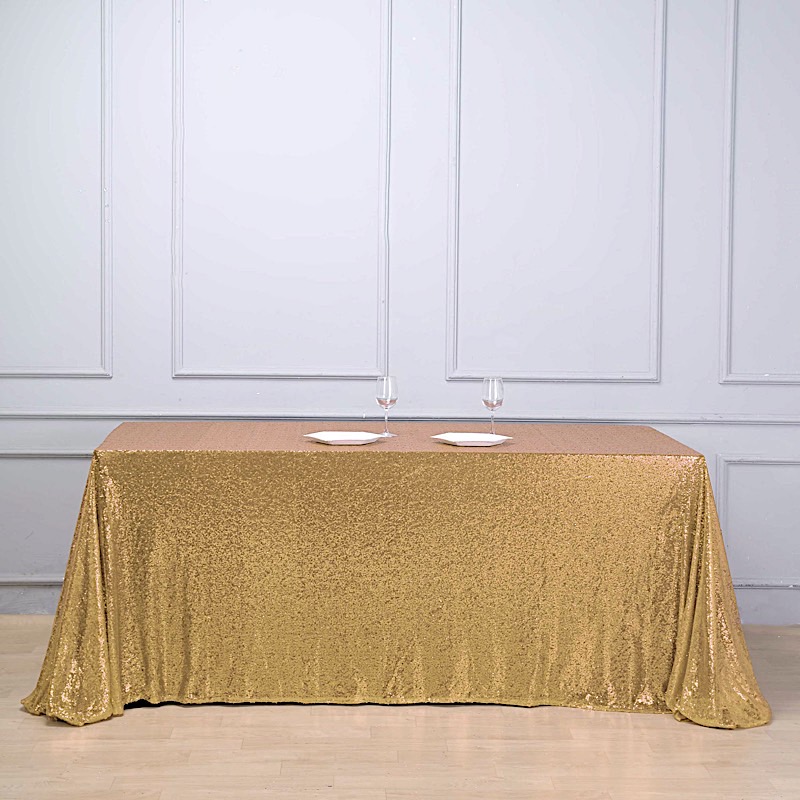 GOLD Sequined 90x156" RECTANGLE TABLECLOTH Designer Wedding Party Catering Linen - Picture 3 of 10