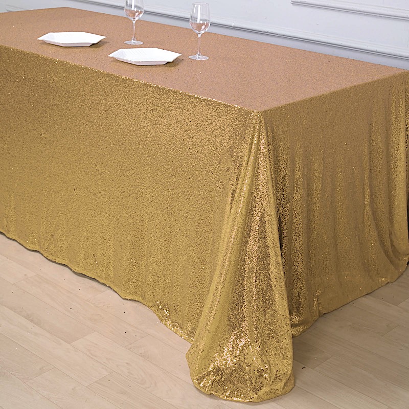 GOLD Sequined 90x156" RECTANGLE TABLECLOTH Designer Wedding Party Catering Linen - Picture 5 of 10
