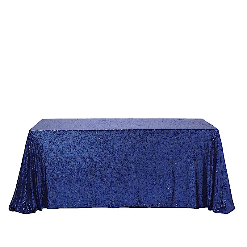 NAVY BLUE Sequined 90x156" RECTANGLE TABLECLOTH Designer Wedding Party Catering main product image