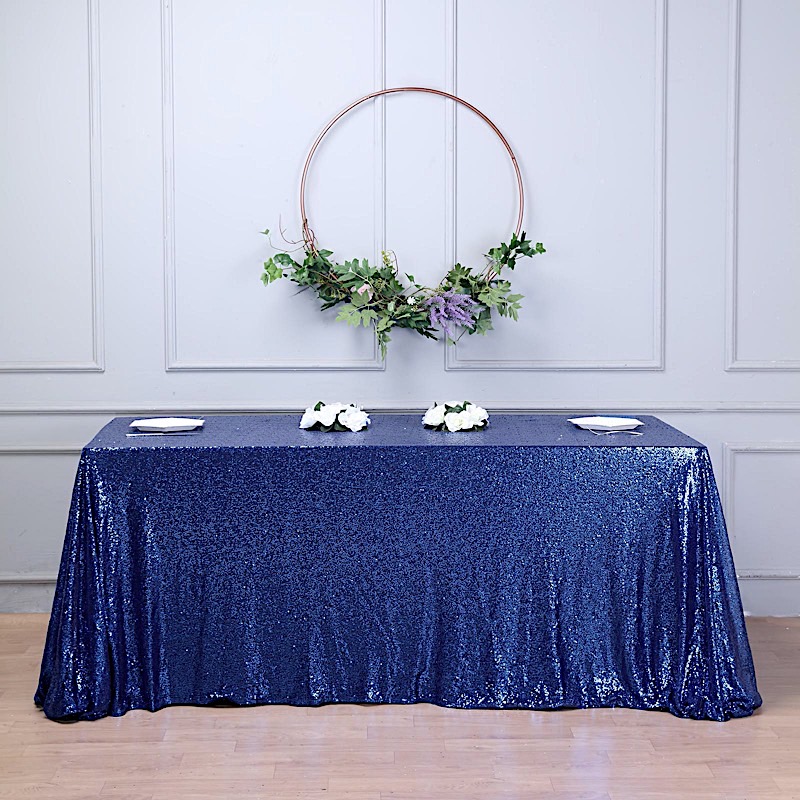 NAVY BLUE Sequined 90x156" RECTANGLE TABLECLOTH Designer Wedding Party Catering detailed image 4