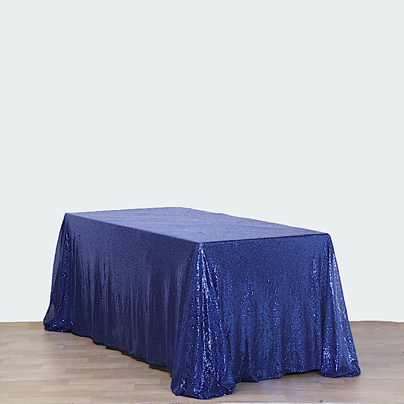 NAVY BLUE Sequined 90x156" RECTANGLE TABLECLOTH Designer Wedding Party Catering detailed image 2