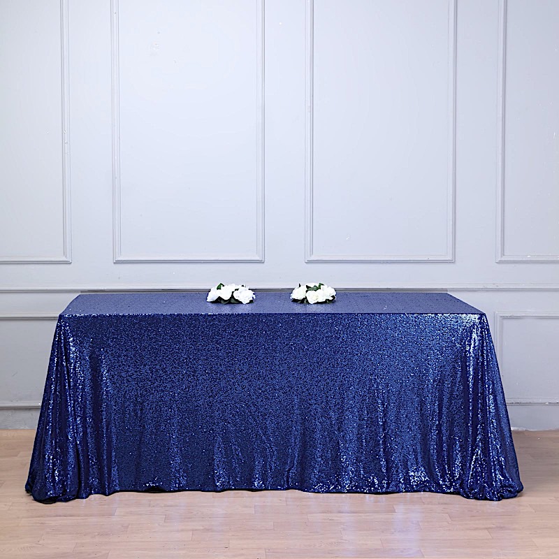 NAVY BLUE Sequined 90x156" RECTANGLE TABLECLOTH Designer Wedding Party Catering detailed image 3