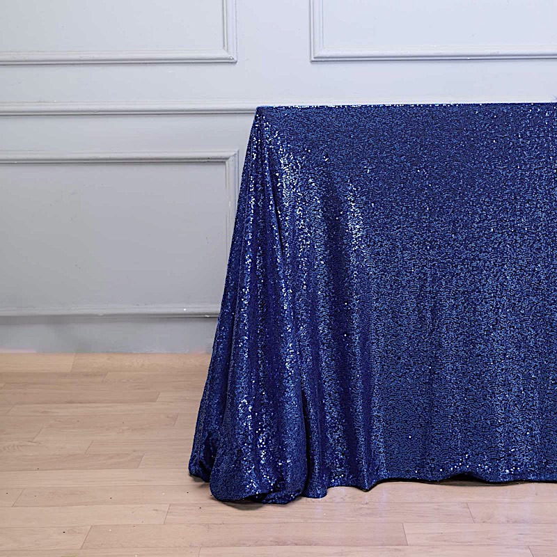 NAVY BLUE Sequined 90x156" RECTANGLE TABLECLOTH Designer Wedding Party Catering detailed image 5