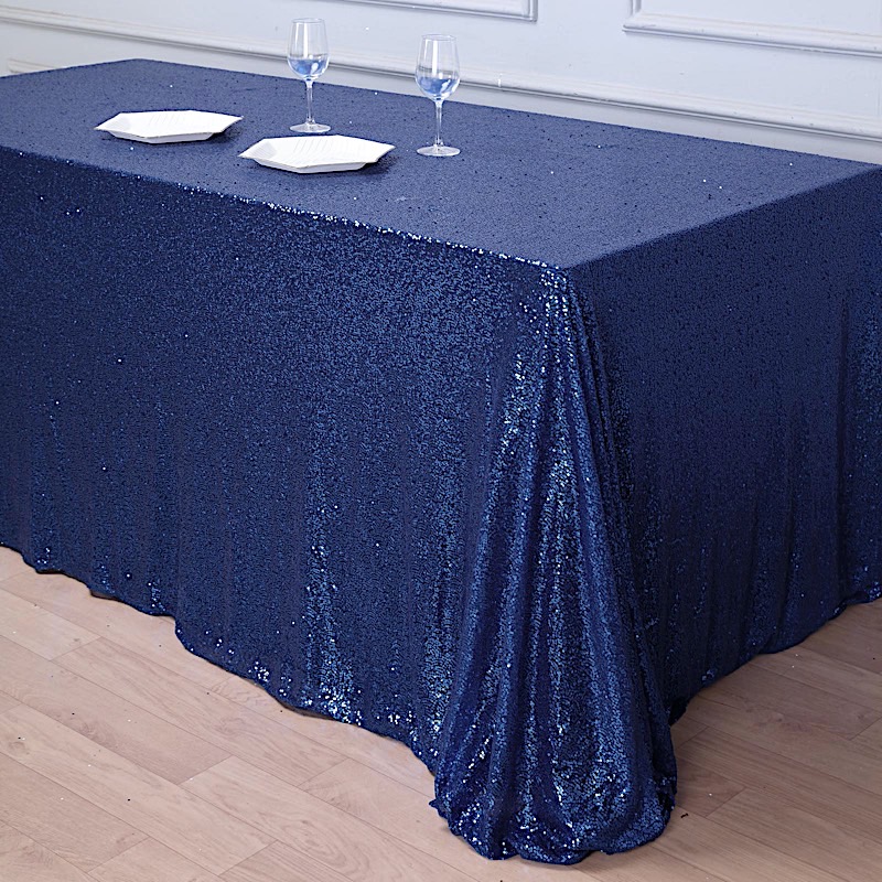 NAVY BLUE Sequined 90x156" RECTANGLE TABLECLOTH Designer Wedding Party Catering detailed image 6