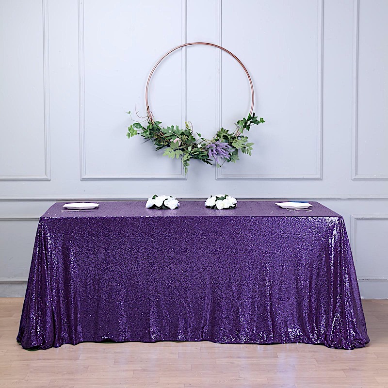 PURPLE Sequined 90x156" RECTANGLE TABLECLOTH Designer Wedding Party Catering