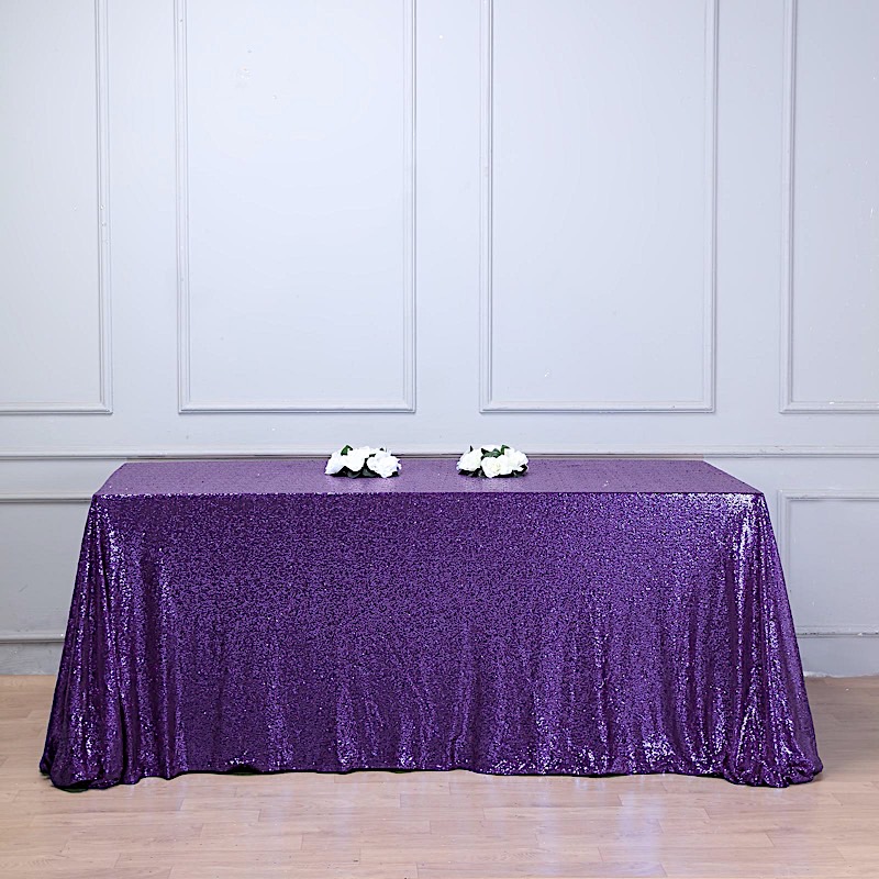 PURPLE Sequined 90x156" RECTANGLE TABLECLOTH Designer Wedding Party Catering
