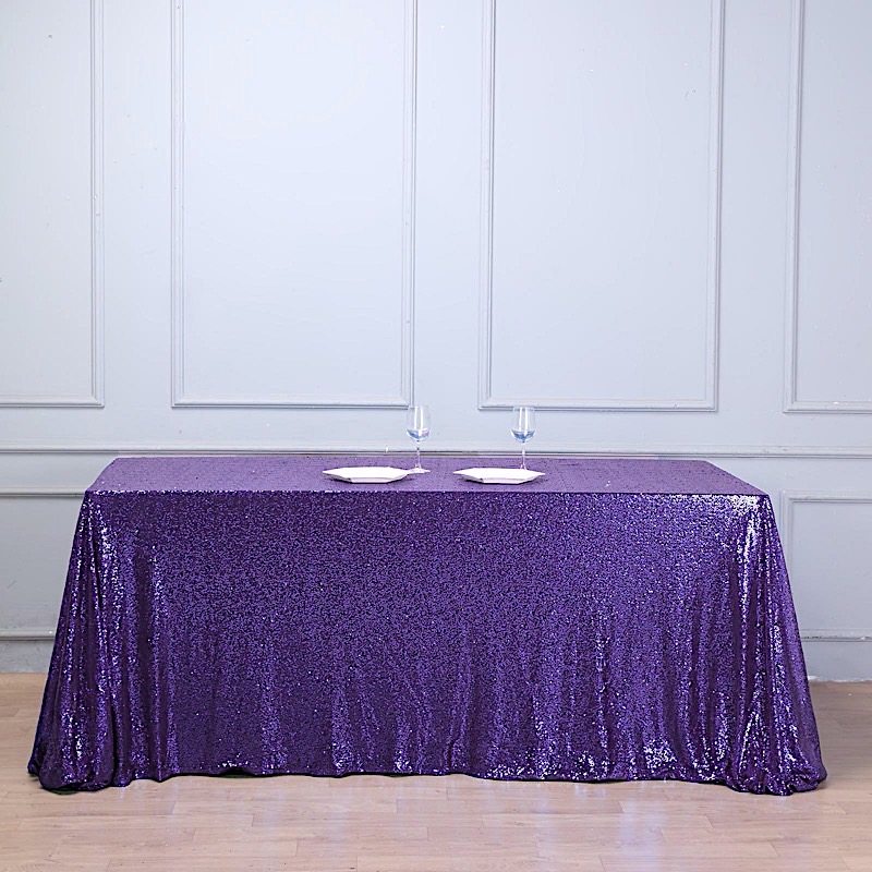 PURPLE Sequined 90x156" RECTANGLE TABLECLOTH Designer Wedding Party Catering