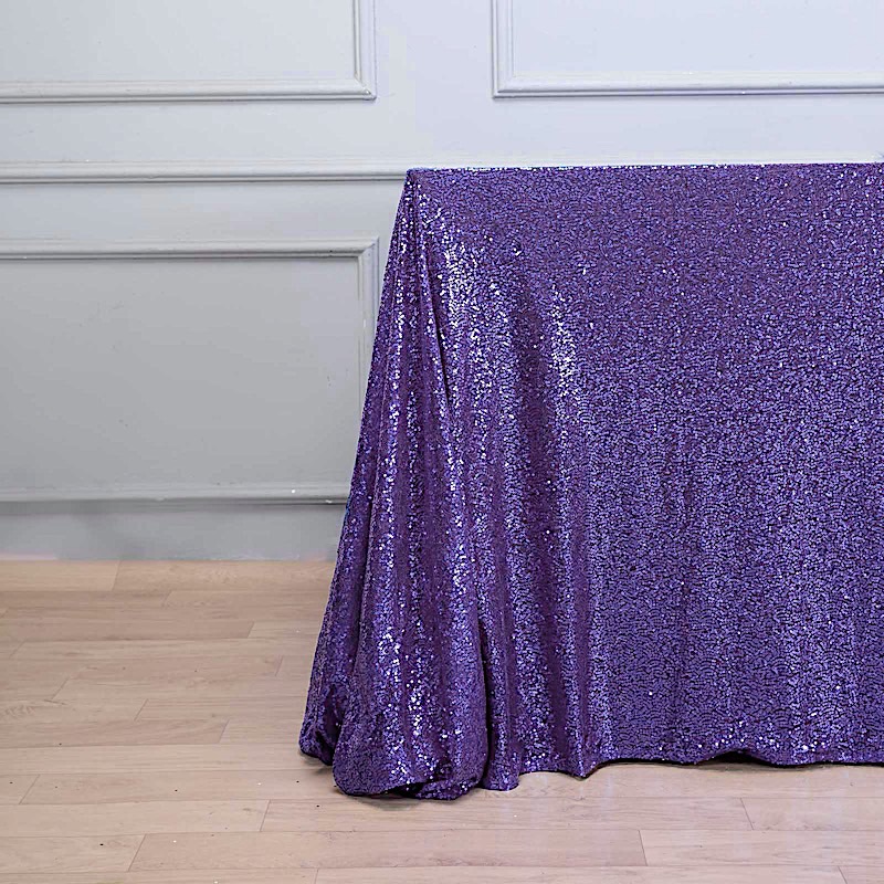 PURPLE Sequined 90x156" RECTANGLE TABLECLOTH Designer Wedding Party Catering