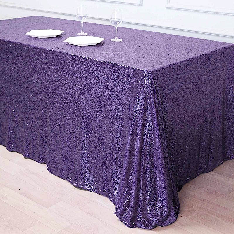 PURPLE Sequined 90x156" RECTANGLE TABLECLOTH Designer Wedding Party Catering