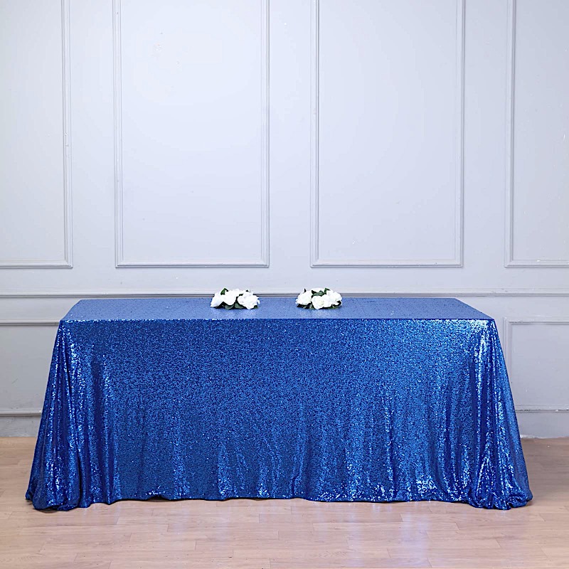 Royal Blue Sequined 90x156" RECTANGLE TABLECLOTH Designer Wedding Party SALE - Picture 5 of 10