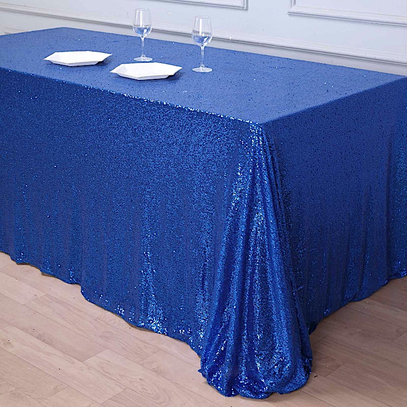 Royal Blue Sequined 90x156" RECTANGLE TABLECLOTH Designer Wedding Party SALE - Picture 3 of 10