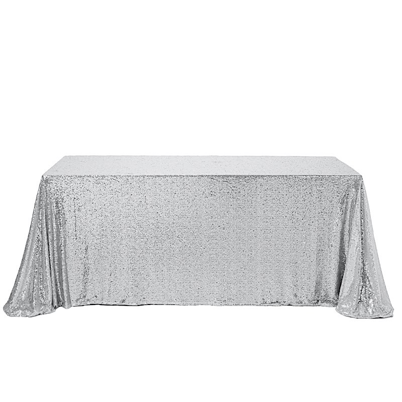 SILVER Sequined 90x156" RECTANGLE TABLECLOTH Designer Wedding Party Catering