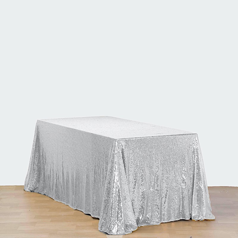 SILVER Sequined 90x156" RECTANGLE TABLECLOTH Designer Wedding Party Catering