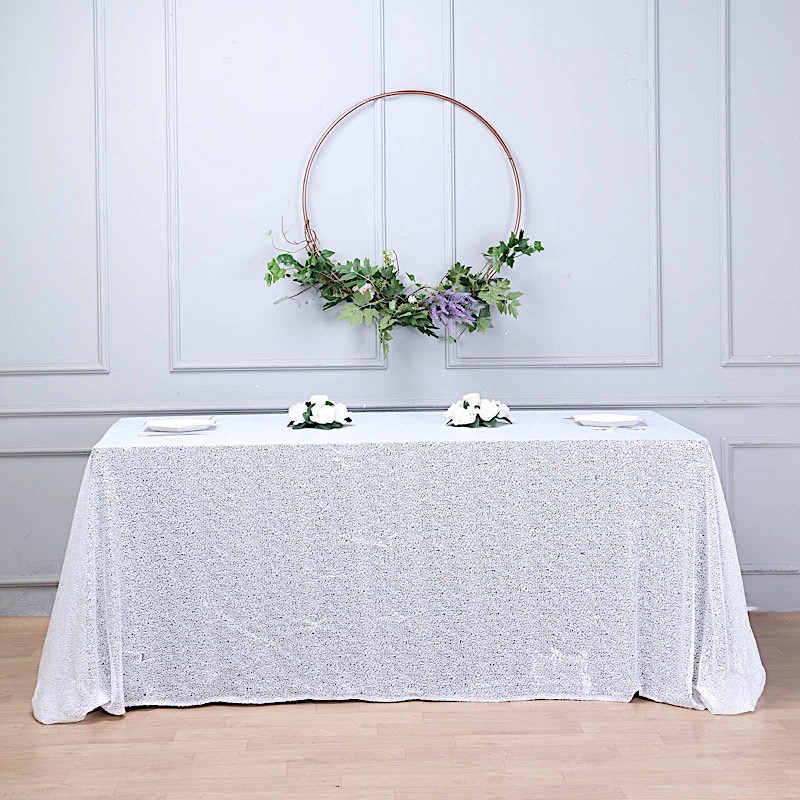 White Sequined 90x156" RECTANGLE TABLECLOTH Designer Wedding Party detailed image 6