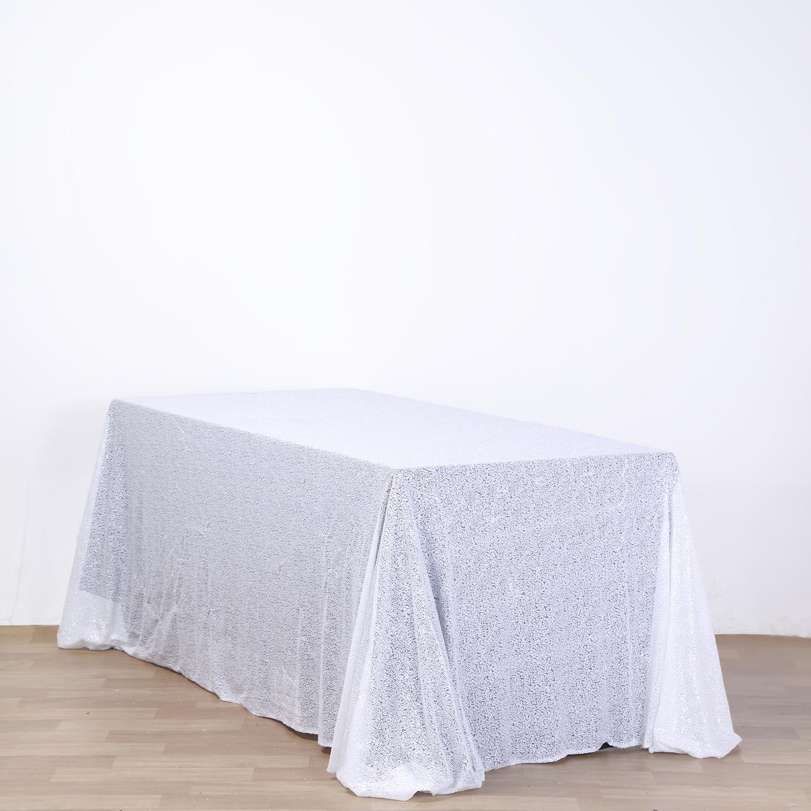 White Sequined 90x156" RECTANGLE TABLECLOTH Designer Wedding Party detailed image 4