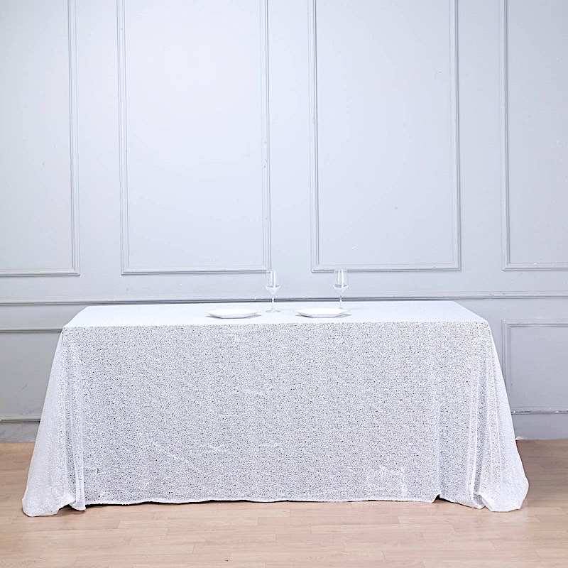 White Sequined 90x156" RECTANGLE TABLECLOTH Designer Wedding Party detailed image 5
