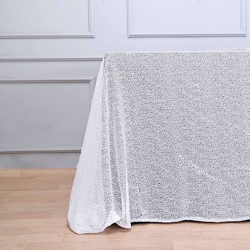 White Sequined 90x156" RECTANGLE TABLECLOTH Designer Wedding Party detailed image 8
