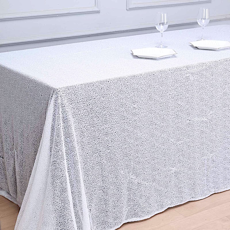 White Sequined 90x156" RECTANGLE TABLECLOTH Designer Wedding Party detailed image 3