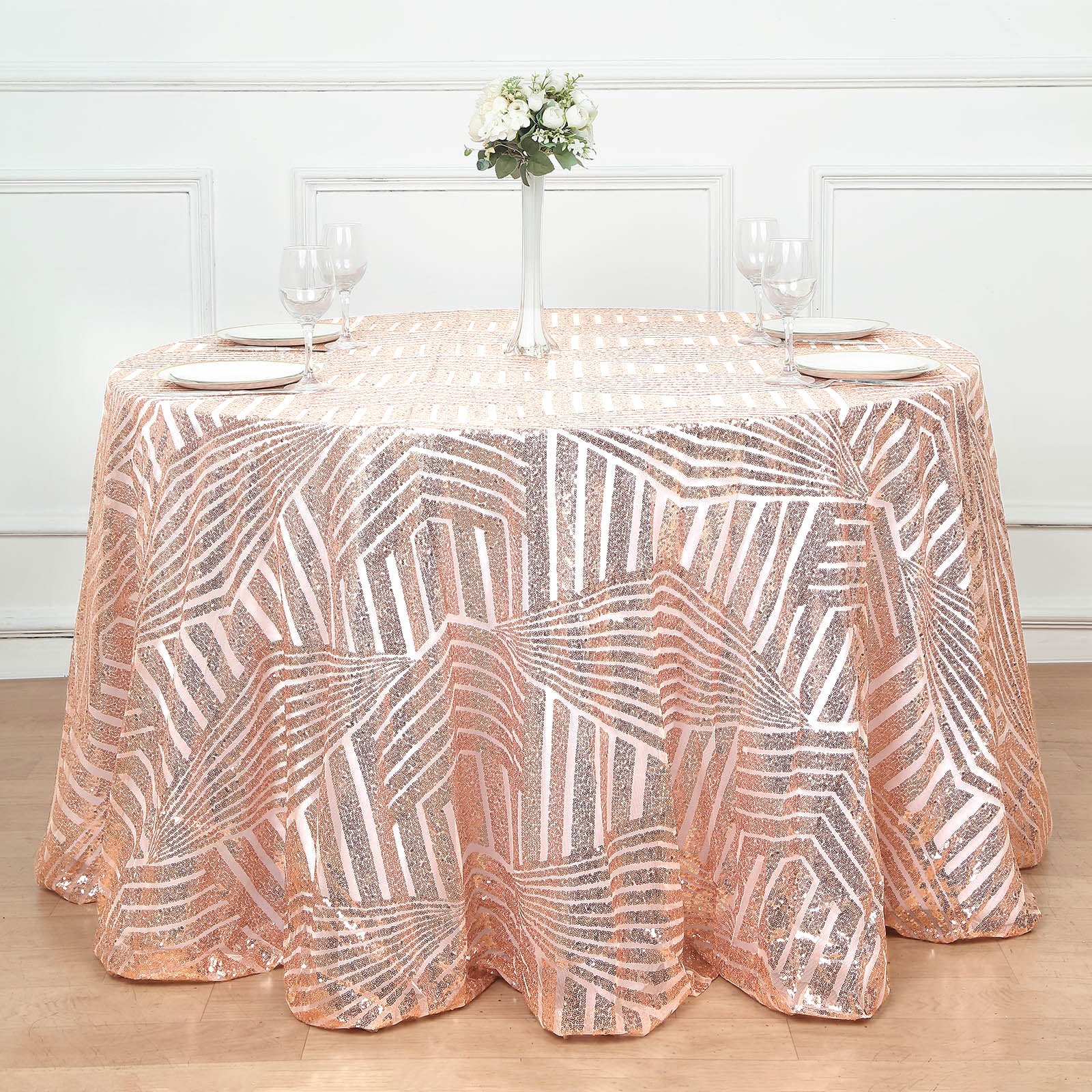 120 in Sequined Geometric Design Tulle Round TABLECLOTH Party Events Decorations