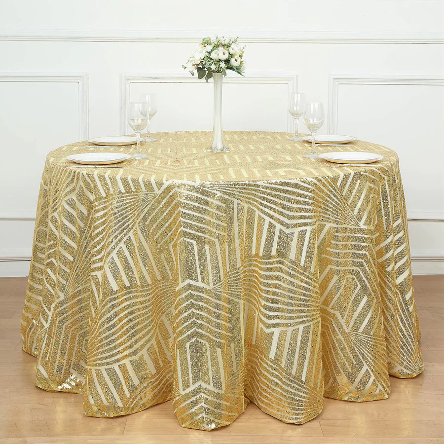 120 in Sequined Geometric Design Tulle Round TABLECLOTH Party Events Decorations
