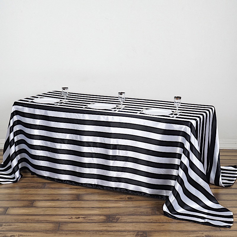 90x132" Stripes Satin Rectangular Tablecloth Linens Wedding Decorations Supplies