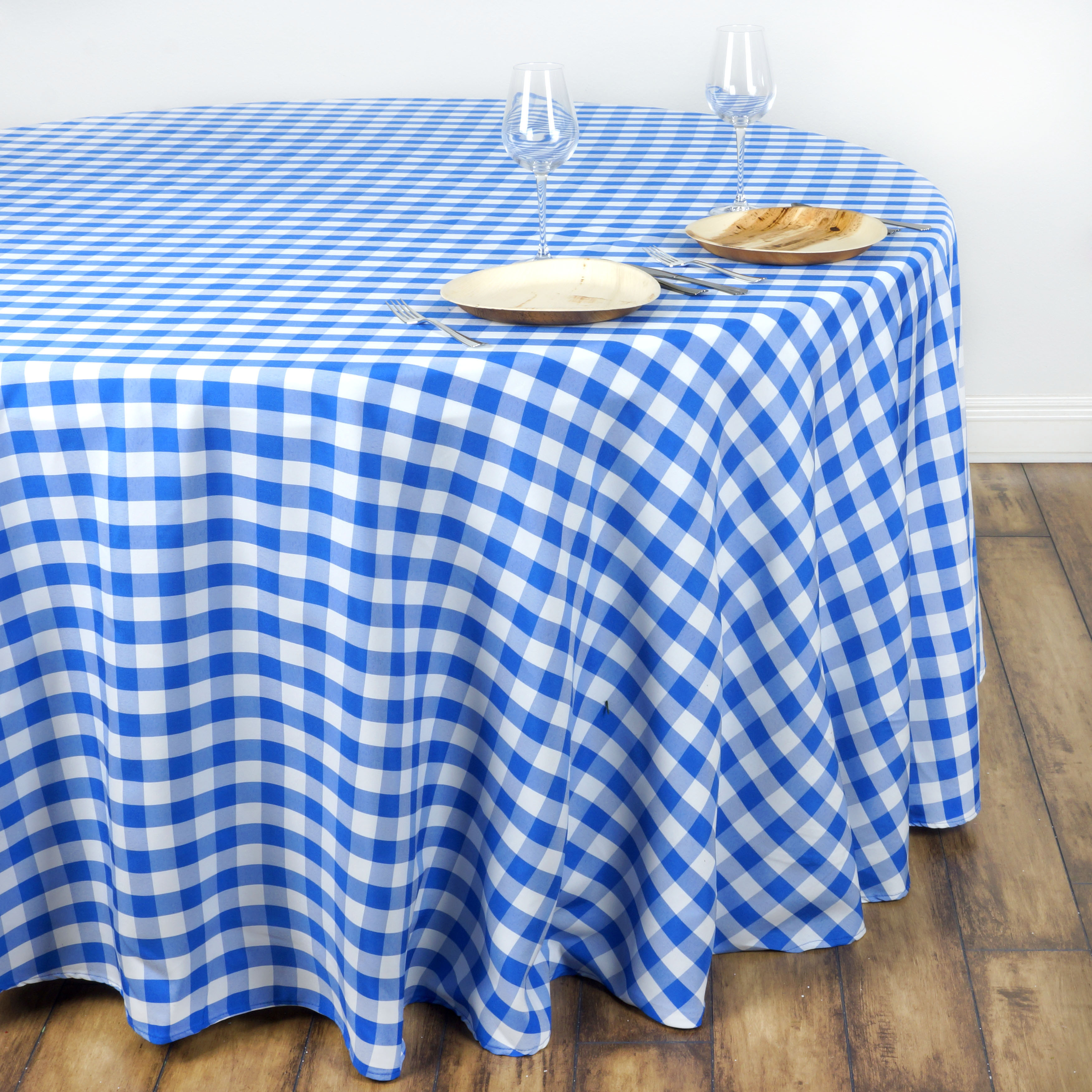 108" Checkered Gingham Polyester Round Tablecloth WEDDING PARTY LINENS