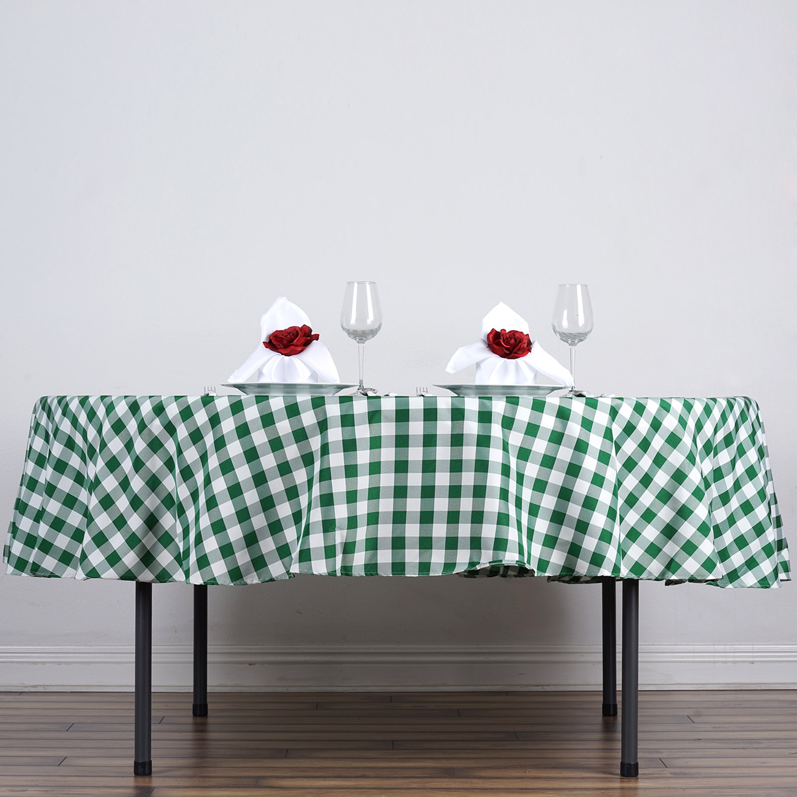Green White Buffalo Plaid 90" ROUND Polyester Tablecloth Checkered Picnic Events - Bild 1 von 5