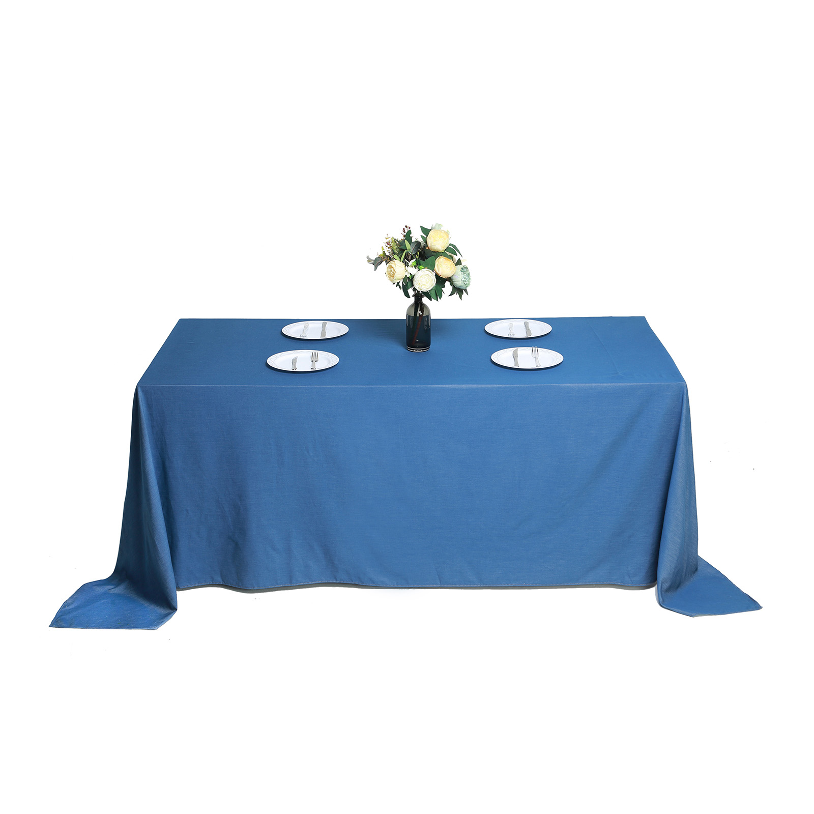 90x132" Dunkelblau Faux Denim Polyester Rechteckige Tischdecke Hochzeit Party Verkauf - Bild 1 von 10