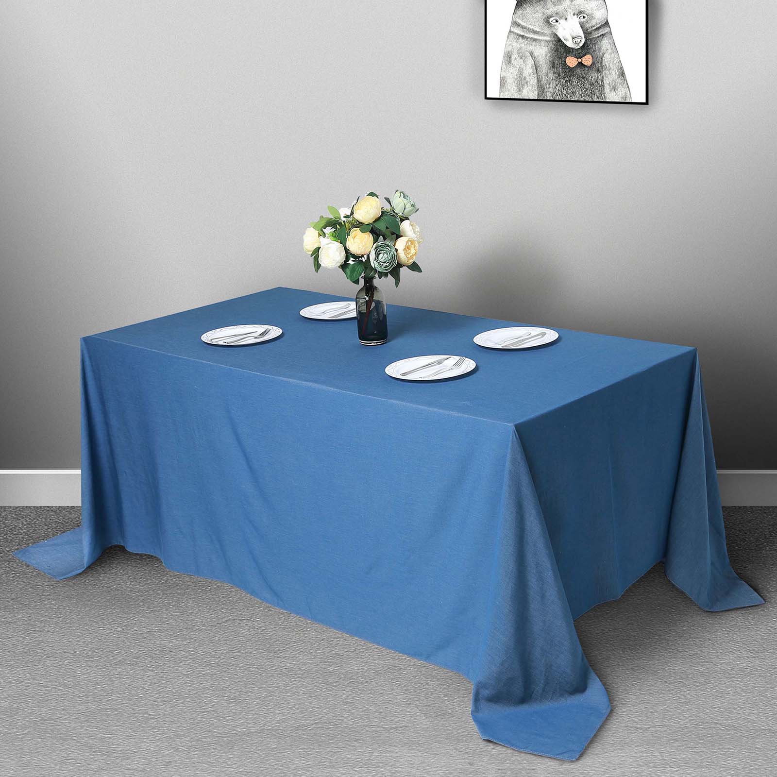 90x132" Dunkelblau Faux Denim Polyester Rechteckige Tischdecke Hochzeit Party Verkauf - Bild 6 von 10