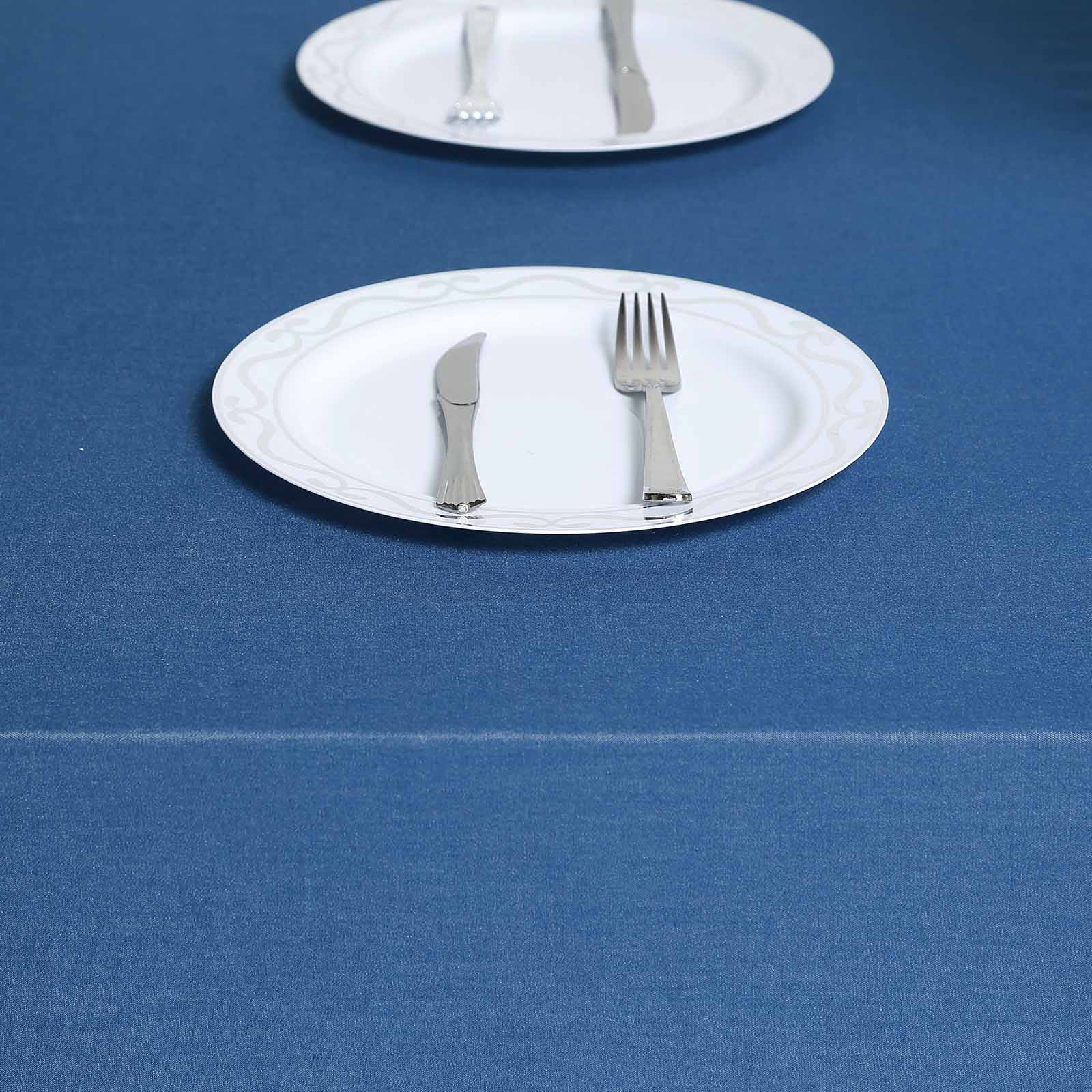 90x132" Dunkelblau Faux Denim Polyester Rechteckige Tischdecke Hochzeit Party Verkauf - Bild 5 von 10