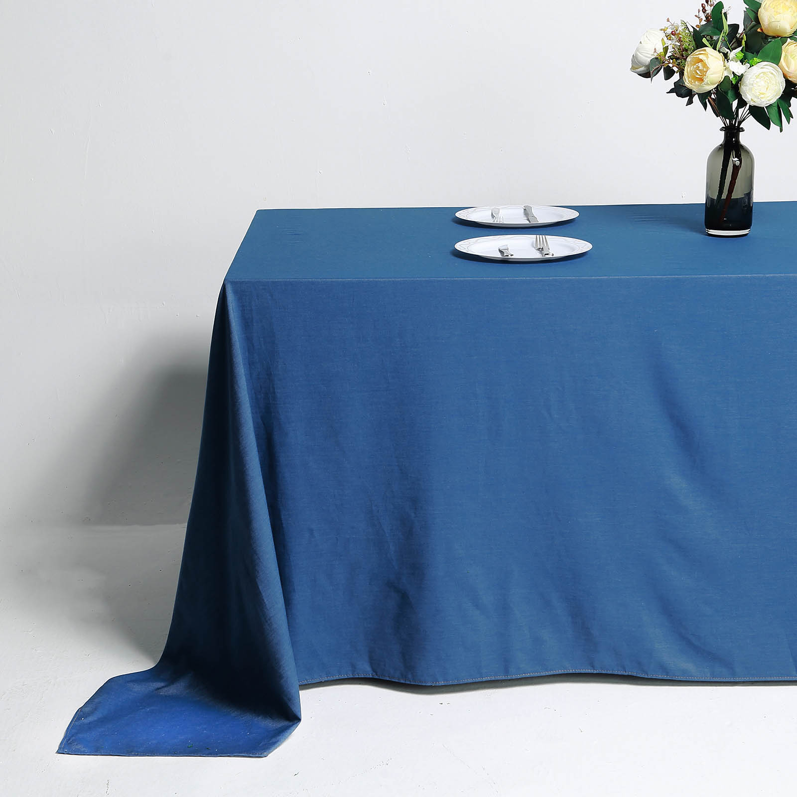 90x132" Dunkelblau Faux Denim Polyester Rechteckige Tischdecke Hochzeit Party Verkauf - Bild 3 von 10