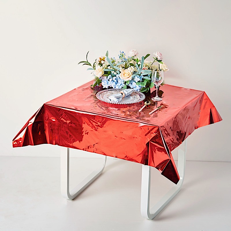 50x50-Inch Metallic Square Disposable Plastic Tablecloth Wedding Decorations - Picture 21 of 38