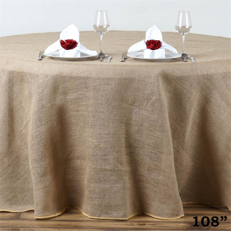 108" Natural Brown BURLAP ROUND TABLECLOTH Wedding Party Trade Booth Linens SALE - Picture 1 of 6