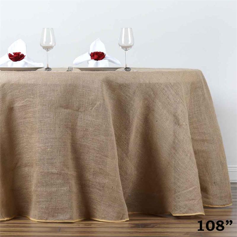 108" Natural Brown BURLAP ROUND TABLECLOTH Wedding Party Trade Booth Linens SALE - Picture 2 of 6