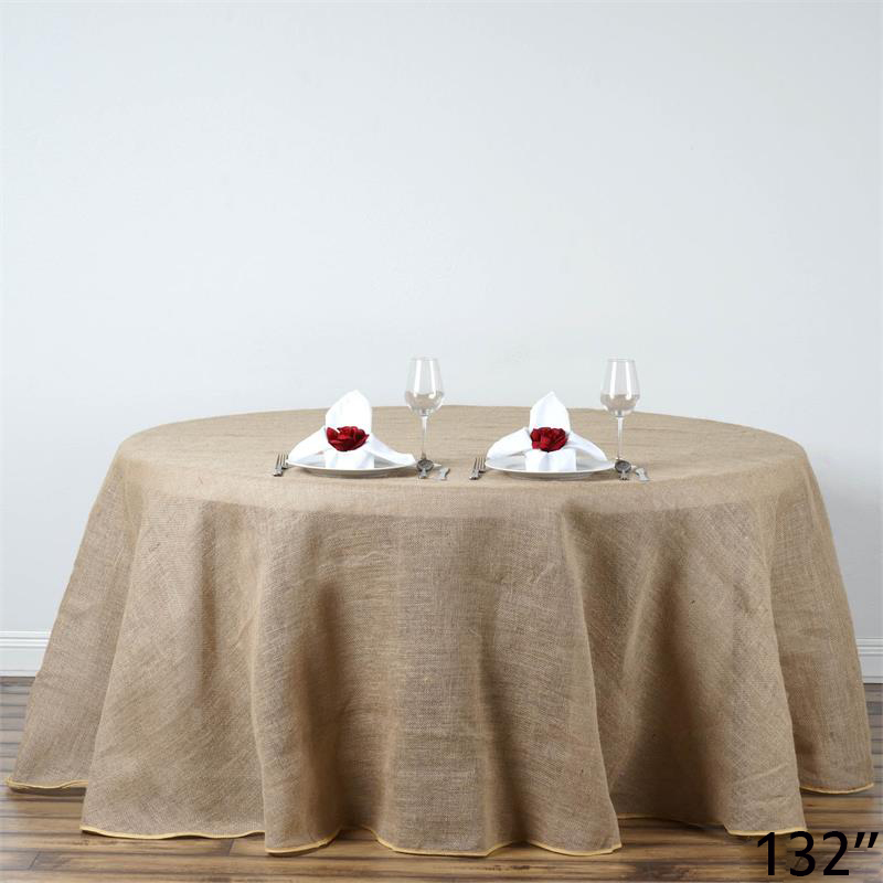 132" Natural Brown BURLAP ROUND TABLECLOTH Wedding Party Trade Booth Linens main product image