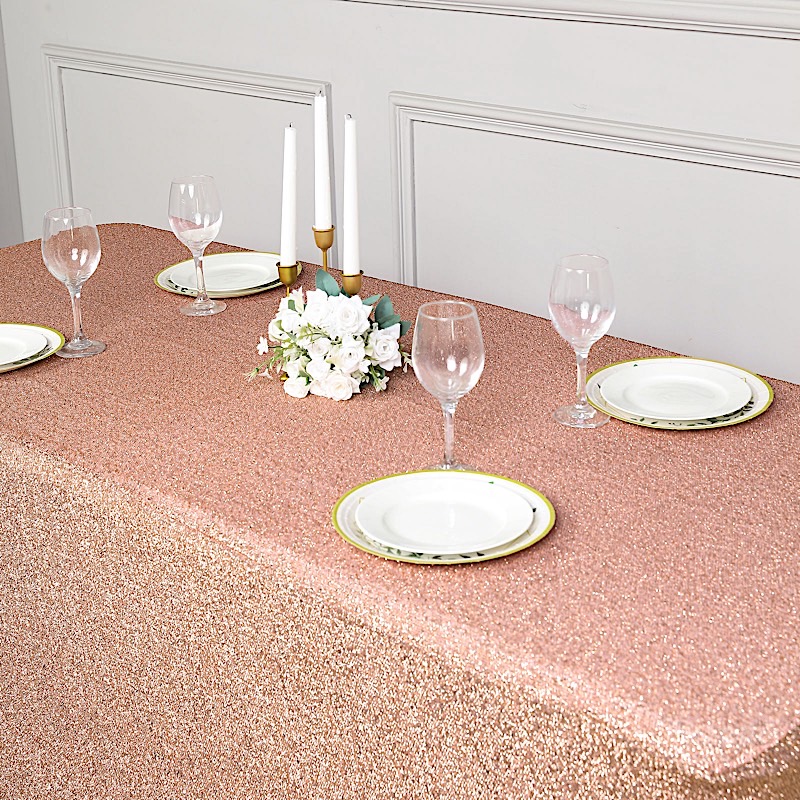 6 ft ROSE GOLD Fitted TABLECLOTH Metallic Tinsel Spandex Table Cover Party  | eBay