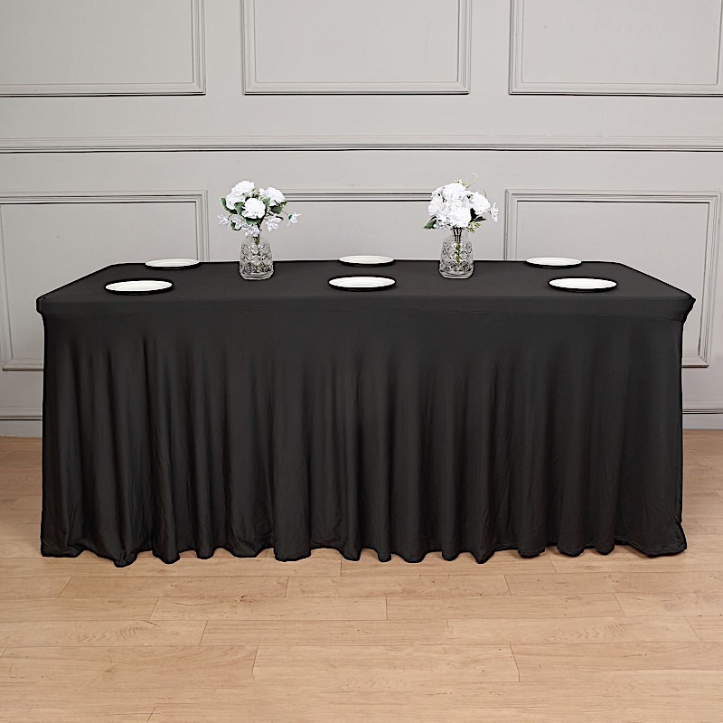 6 ft Wavy Rectangular Fitted Tablecloth Premium Spandex Table Cover Party Events - Picture 12 of 59