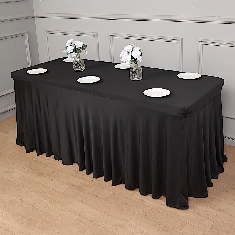 6 ft Wavy Rectangular Fitted Tablecloth Premium Spandex Table Cover Party Events - Picture 15 of 59