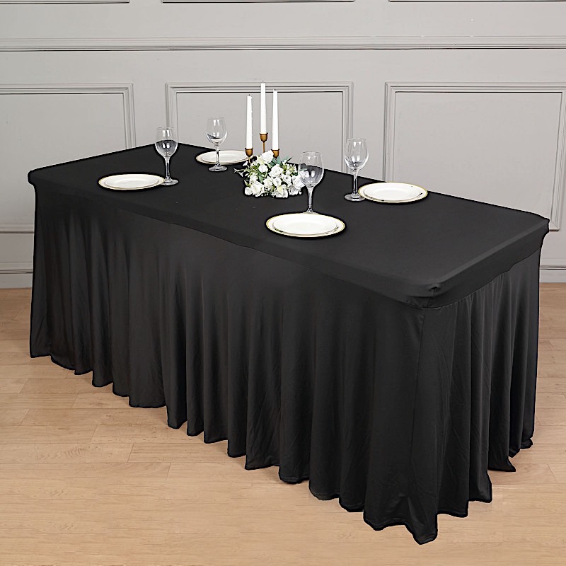 6 ft Wavy Rectangular Fitted Tablecloth Premium Spandex Table Cover Party Events - Picture 16 of 59