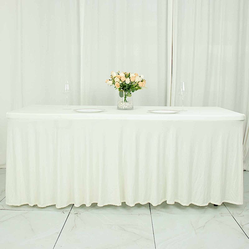 6 ft Wavy Rectangular Fitted Tablecloth Premium Spandex Table Cover Party Events - Picture 32 of 59