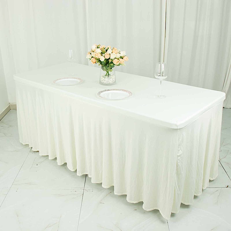 6 ft Wavy Rectangular Fitted Tablecloth Premium Spandex Table Cover Party Events - Picture 33 of 59