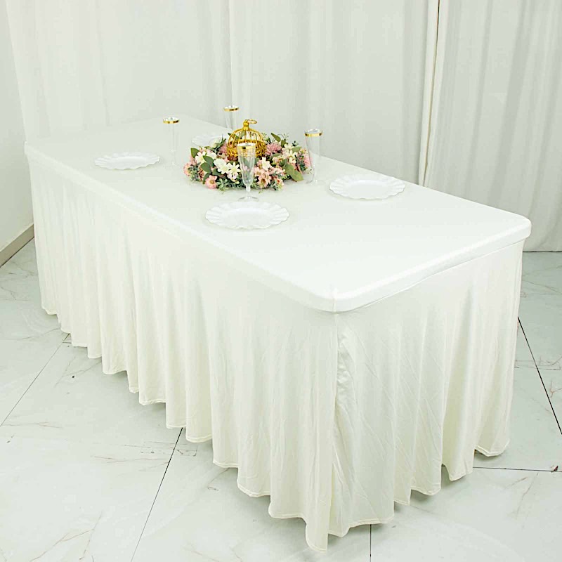 6 ft Wavy Rectangular Fitted Tablecloth Premium Spandex Table Cover Party Events - Picture 35 of 59