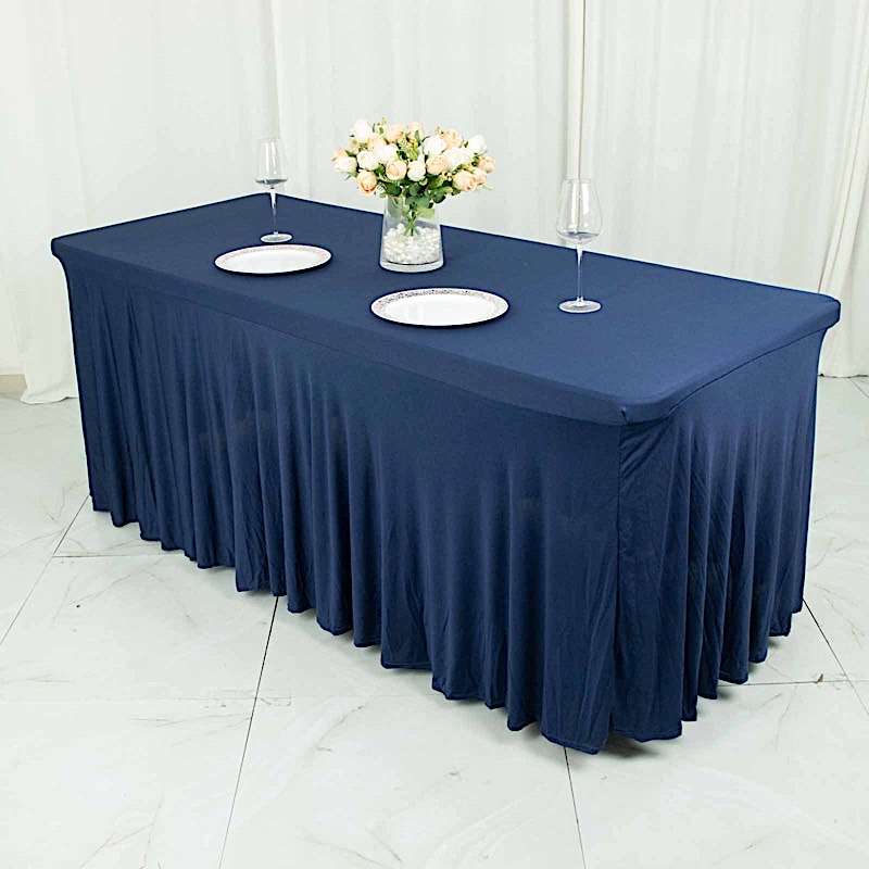 6 ft Wavy Rectangular Fitted Tablecloth Premium Spandex Table Cover Party Events - Picture 42 of 59